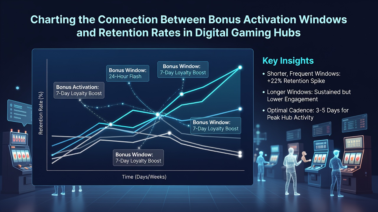 Darstellung von Datenanalysen zu Bonusfenstern und langfristiger Spielerretention in virtuellen Gaming-Hubs